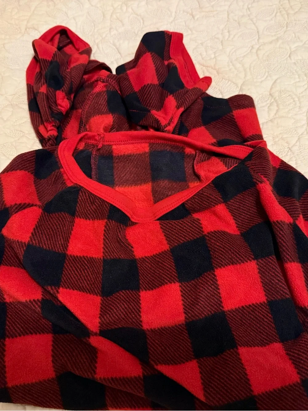 Dog Pajamas One-Piece XL Red & Black Plaid Warm Polyester Spandex